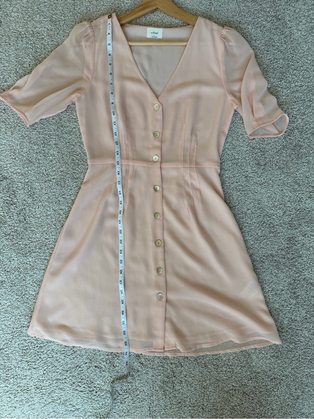Aritzia Wilfred Freya babydoll dress Chiffon  Button Front Rose Pink 4 - Picture 4 of 6
